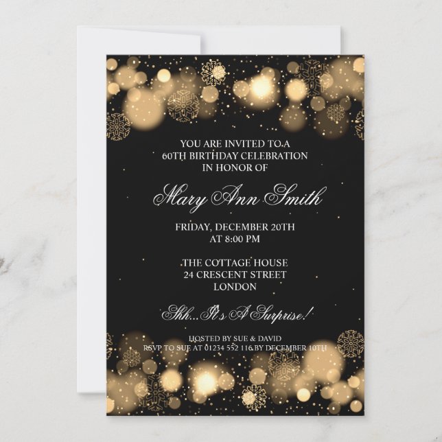 Elegant Winter 60th Birthday Party Gold Invitation (Front)