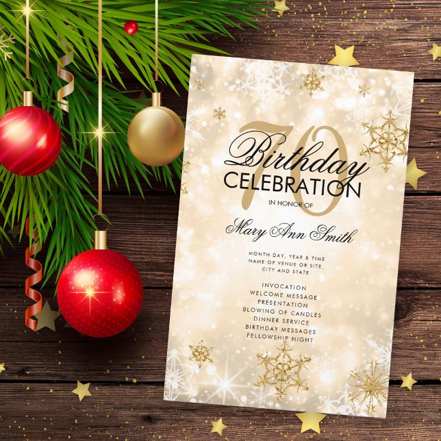 Elegant Winter 70th Birthday Program Gold w/ Menu Flyer (Creator Uploaded)