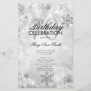 Elegant Winter 70th Birthday Program Silver Menu Flyer