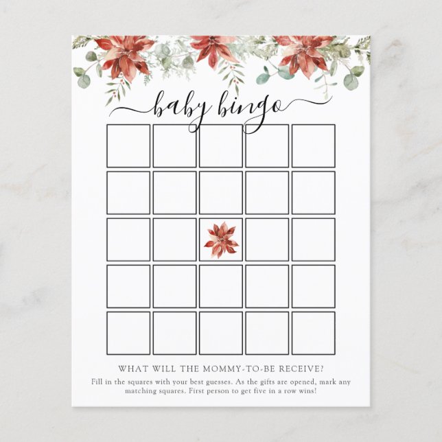 Elegant Winter Baby Shower Bingo Game Card (Front)