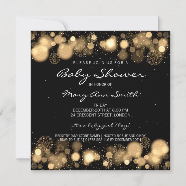 Elegant Winter Baby Shower Gold Invitation (Front)