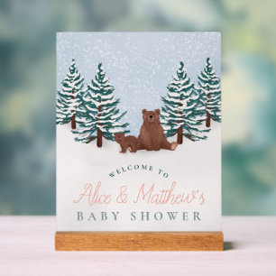 Elegant Winter Bear Baby Shower Welcome Sign