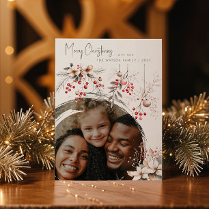 Elegant Winter Berries & Florals Christmas Holiday Card