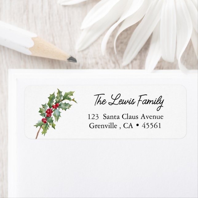 Elegant Winter Berries Holiday Address Party Label (Insitu)