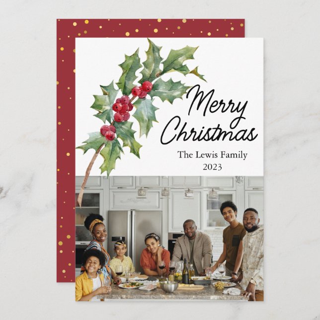 Elegant Winter Berries Holiday Card (Front/Back)