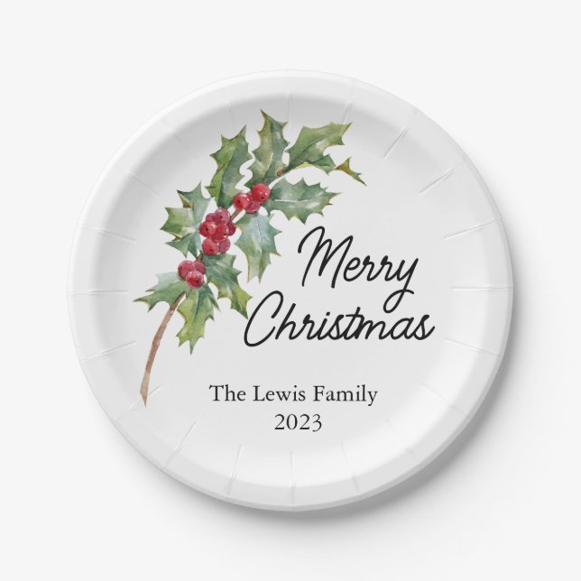 Elegant Winter Berries Holiday Party  Paper Plates (Front)