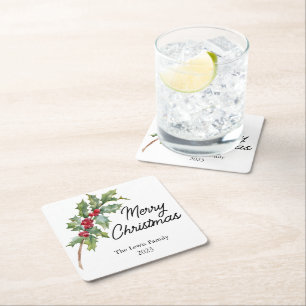 Elegant Winter Berries Holiday Party Square Paper Coaster
