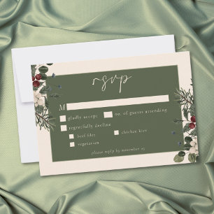 Elegant Winter Berries & Pine Ivory Wedding RSVP Card