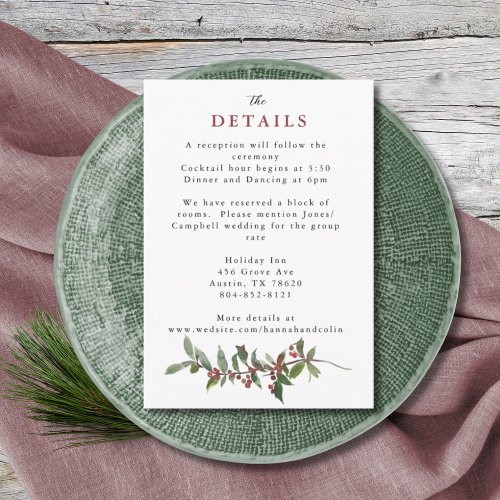 Elegant Winter Berries Red Green Watercolor Enclosure Card