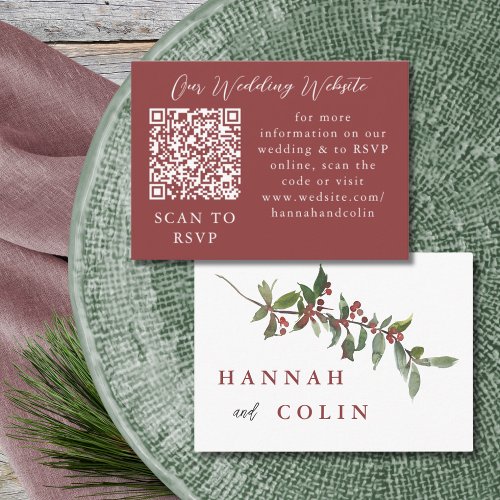 Elegant Winter Berries Red Green Web QR RSVP Enclosure Card