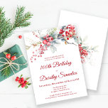 Elegant Winter Berry Botanical 100th Birthday Invitation<br><div class="desc">Invite your guests to a special winter birthday party with this elegant red berry and sage green foliage floral design. Deep red berries are nestled in leaves and branches. Red text adds to the festive mood. This item is part of the Winter Berry Collection. It contains templates you can use...</div>