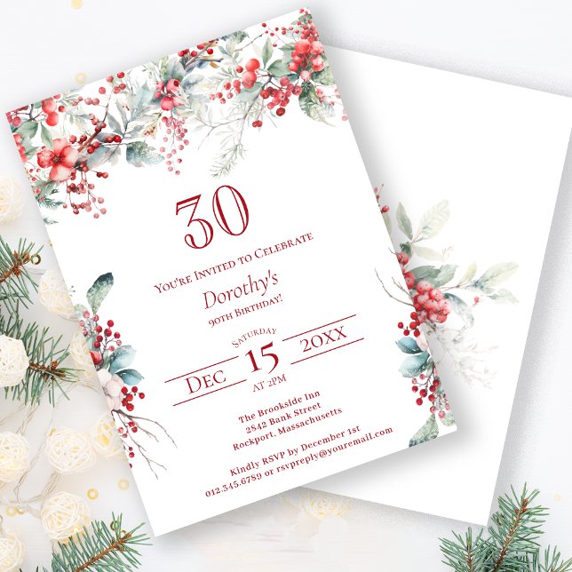 Elegant Winter Berry Botanical 30th Birthday Invitation (Creator Uploaded)
