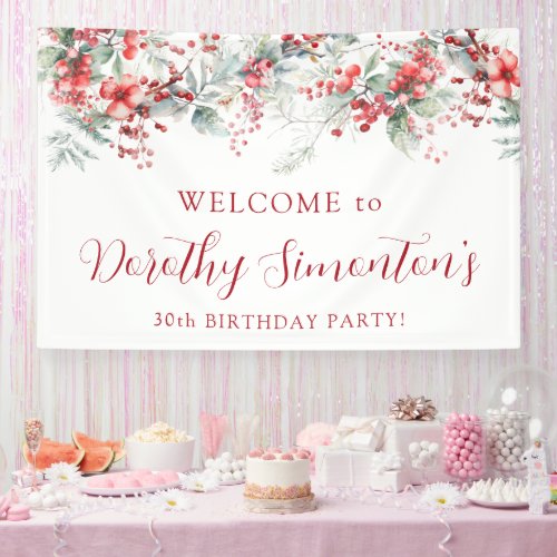 Elegant Winter Berry Botanical 30th Birthday Party Banner