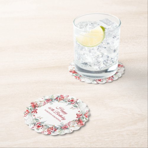 Elegant Winter Berry Botanical 40th Birthday Paper Coaster