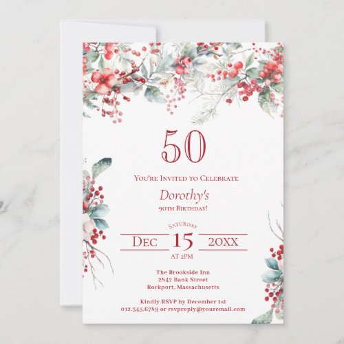 Elegant Winter Berry Botanical 50th Birthday