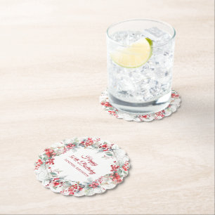 Elegant Winter Berry Botanical 50th Birthday Paper Coaster