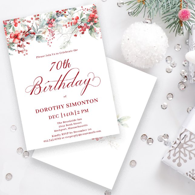 Elegant Winter Berry Botanical 70th Birthday Invitation (Creator Uploaded)