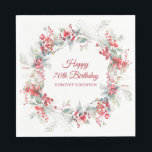 Elegant Winter Berry Botanical 70th Birthday Napkins<br><div class="desc">A beautiful and elegant personalized napkin designed especially for a 70th birthday party. It features a watercolor wreath of red berries nestled in sage green foliage. Two lines are provided for a customized thank you and the birthday person's name. This item is part of the Winter Berry Collection.</div>