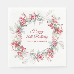 Elegant Winter Berry Botanical 70th Birthday Napkins