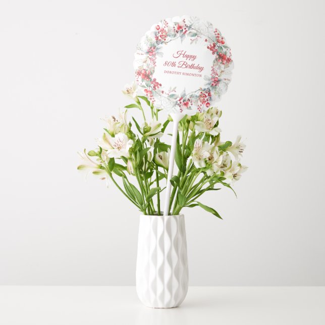 Elegant Winter Berry Botanical 80th Birthday Balloon (Vase)