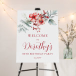Elegant Winter Berry Botanical 80th Birthday Foam Board<br><div class="desc">Welcome guests to your 80th birthday party with this elegant winter floral welcome sign. A pretty arrangement of deep red berries, red flowers and soft sage green leaves decorate the sign. The birthday celebrant's name is written in a large trending script font. The remainder of the text is a classic...</div>