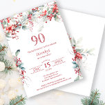 Elegant Winter Berry Botanical 90th Birthday Invitation<br><div class="desc">Invite your guests to a special winter or Christmas birthday party with this elegant red berry and sage green foliage floral design. Deep red berries are nestled in leaves and branches. Red text adds to the festive mood. This item is part of the Winter Berry Collection. It contains templates you...</div>