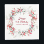 Elegant Winter Berry Botanical 90th Birthday Napkins<br><div class="desc">A beautiful and elegant personalized napkin designed especially for a 90th birthday party. It features a watercolor wreath of red berries nestled in sage green foliage. Two lines are provided for a customized thank you and the birthday person's name. This item is part of the Winter Berry Collection.</div>