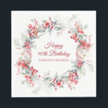 Elegant Winter Berry Botanical 90th Birthday Napkins<br><div class="desc">A beautiful and elegant personalized napkin designed especially for a 90th birthday party. It features a watercolor wreath of red berries nestled in sage green foliage. Two lines are provided for a customized thank you and the birthday person's name. This item is part of the Winter Berry Collection.</div>