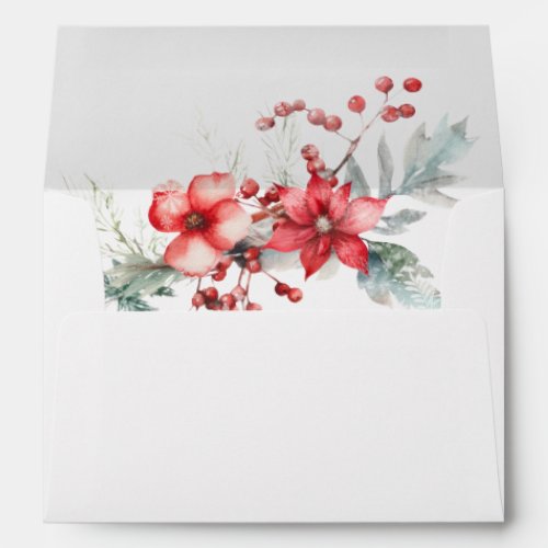 Elegant Winter Berry Poinsettia Wedding Envelope