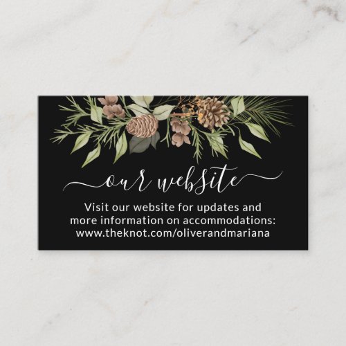 Elegant Winter Black Wedding Website QR Code Enclosure Card