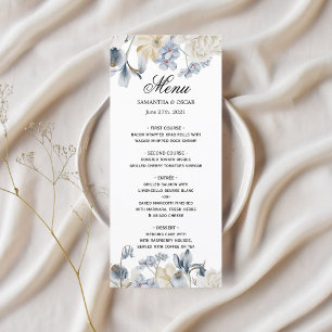 Elegant Winter Blue And White Flowers Menu