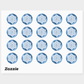 Elegant Winter Blue And White Snowflake Christmas Classic Round Sticker ...