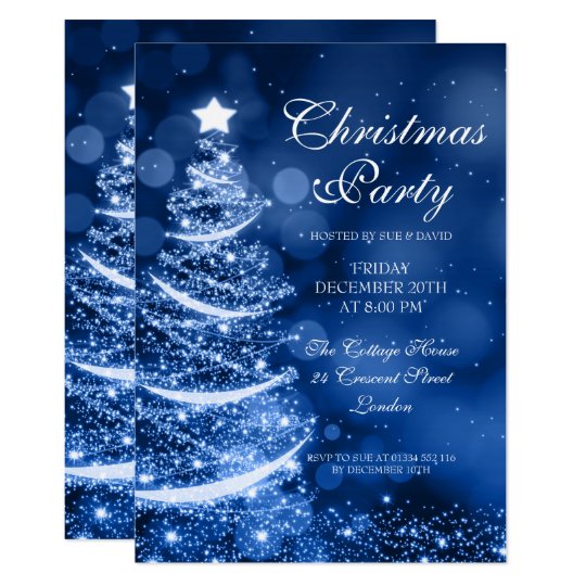 Elegant Winter Blue Christmas Party Sparkle Invitation | Zazzle.com