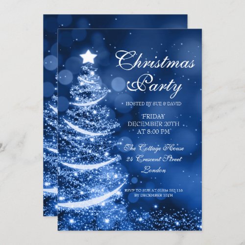 Elegant Winter Blue Christmas Party Sparkle Invitation