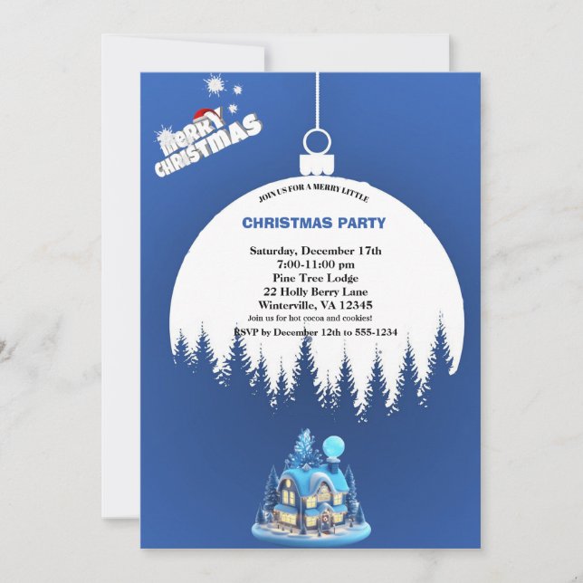 Elegant Winter Blue Christmas Party Sparkle  Invitation (Front)