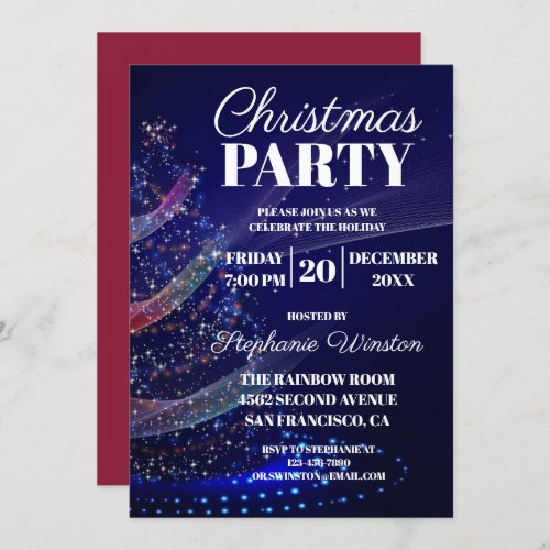 Elegant Winter Blue Christmas Tree Lights Invitation