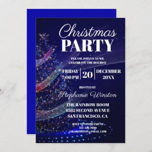 Elegant Winter Blue Christmas Tree Lights Invitation