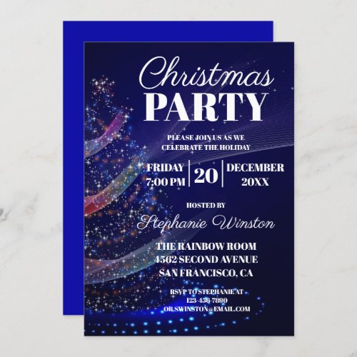 Elegant Winter Blue Christmas Tree Lights Invitation