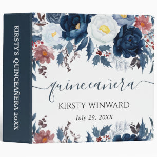 Elegant Winter Blue Floral Quinceañera Photo Album 3 Ring Binder