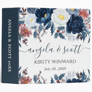Elegant Winter Blue Floral Wedding Photo Album 3 Ring Binder