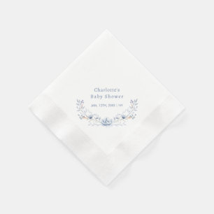 Elegant Winter Blue Floral Wreath Baby Shower Napkins