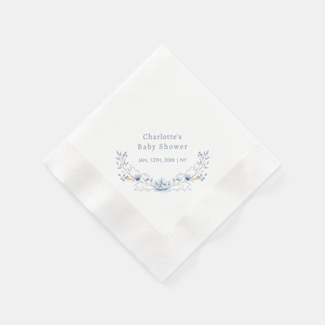 Elegant Winter Blue Floral Wreath Baby Shower Napkins (Corner)