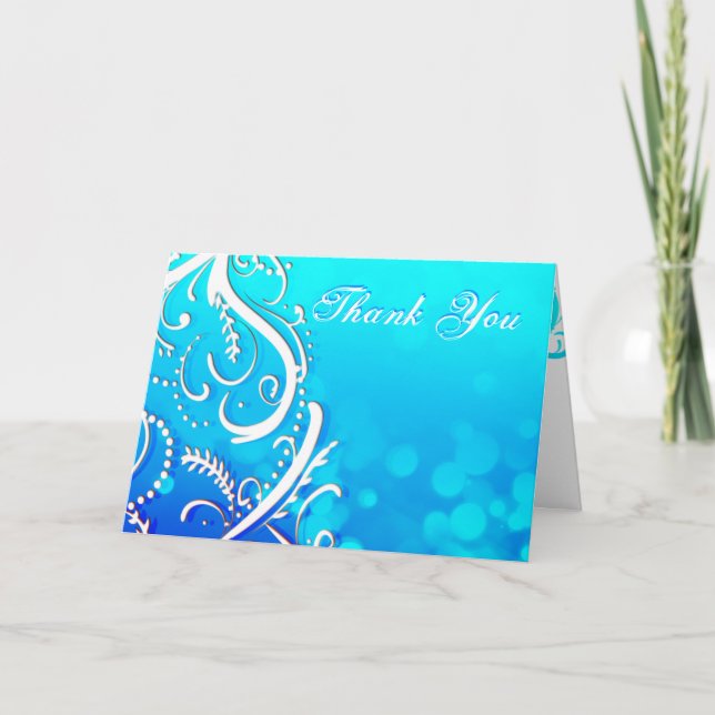 Elegant Winter Blue Flourishes Thank You Card (Front)
