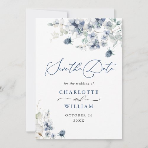 Elegant Winter Blue Foliage Boho Wedding QR code Save The Date