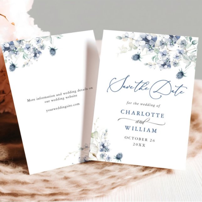 Elegant Winter Blue Foliage Boho Wedding QR code Save The Date (Creator Uploaded)