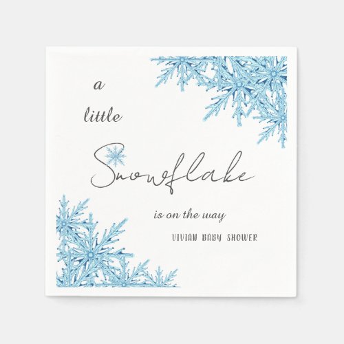 Elegant Winter Blue Little Snowflake Baby Shower Napkins