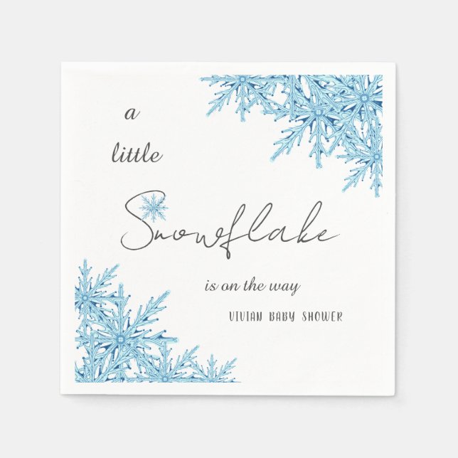 Elegant Winter Blue Little Snowflake Baby Shower Napkins (Front)