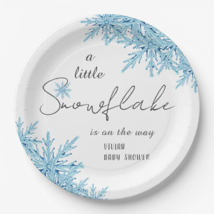 Elegant Winter Blue Little Snowflake Baby Shower Paper Plates