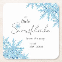 Elegant Winter Blue Little Snowflake Baby Shower Square Paper Coaster