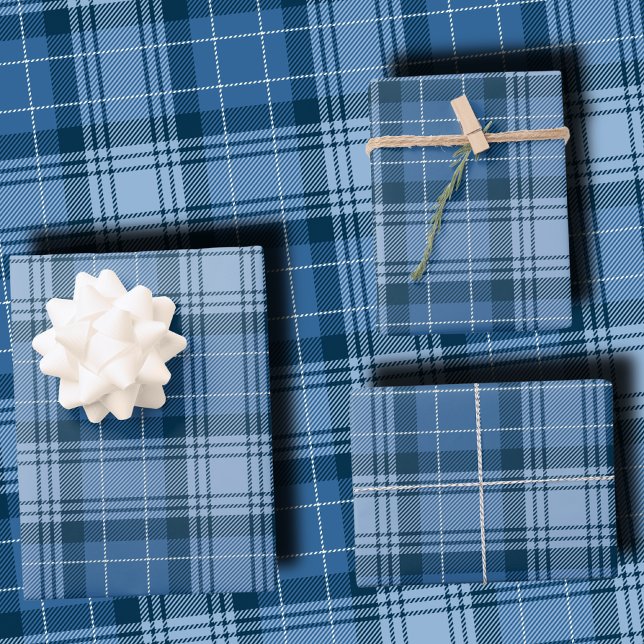 Elegant Winter Blue Tartan Plaid Gender-Neutral Wrapping Paper Sheets (Creator Uploaded)